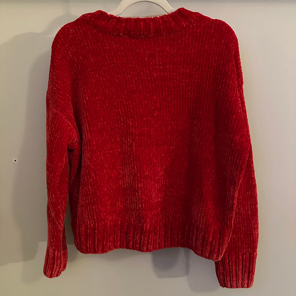 Women's Sanctuary Red Velvet Like Pullover Sweater Cropped Oversized Size S - Picture 4 of 4